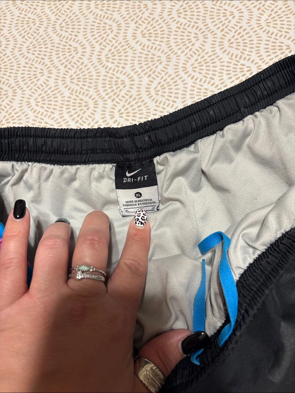 Nike Black Athletic Shorts with Blue and Pink Trim